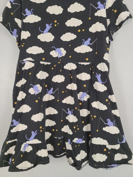 Modcloth Wishing On A Star Cat Clouds Novelty Print Babydoll Retro Cotton Dress - Picture 3 of 16